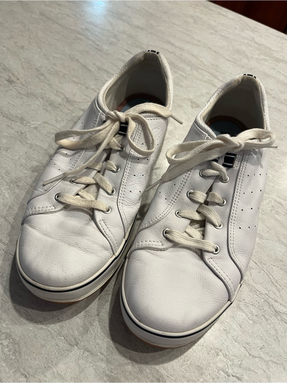 Keds White Leather Low-Top Sneakers with Cream Laces
